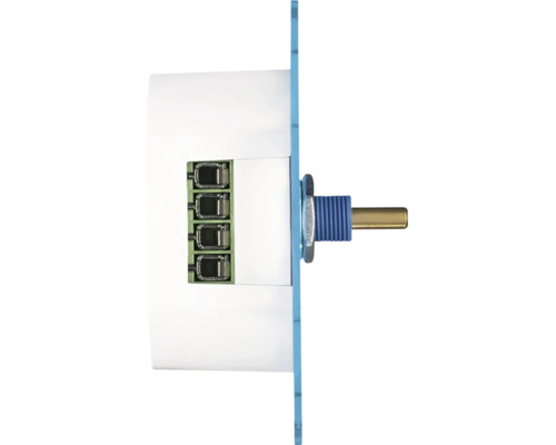 Een elektrisch potentiometer als draairegelaar voor paneelmontage met vier aansluitingen in zijaanzicht.
