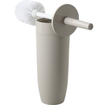 Beige wc-borstelset van kunststof bestaande uit een toiletborstel en een bijpassende borstelhouder.