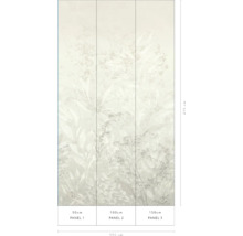 Fotobehang met subtiel plantenmotief bestaande uit drie panelen met een totale breedte van 150 centimeter en een hoogte van 270 centimeter.