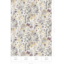 Fotobehang met bloemen aquarelpatroon op vier banen voor wanddecoratie, breedte 200 centimeter, hoogte 270 centimeter