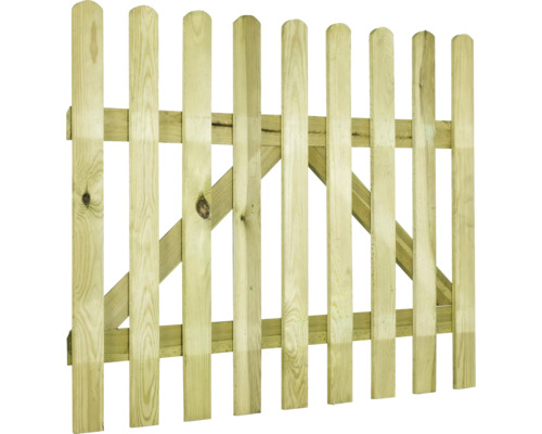 Houten hekelement van vurenhout met afgeronde latten en diagonale versteviging voor de tuin