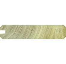 Kopse kant van een geprofileerde houten plank met zichtbare nerf en groef