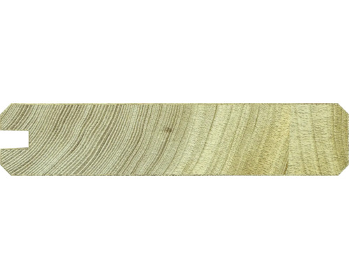 Kopse kant van een geprofileerde houten plank met zichtbare nerf en groef