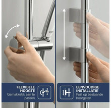 Grohe douchestang met flexibele hoogteverstelling en variabele wandsteunen voor eenvoudige montage op bestaande boorgaten.