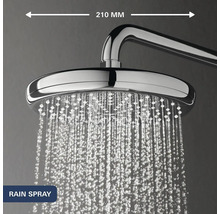 Ronde hoofddouche met een diameter van 210 millimeter en regensproeistand voor in de douche.