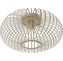 Moderne plafondlamp met een ronde lampenkap gemaakt van metalen stijlen in een roosterontwerp.