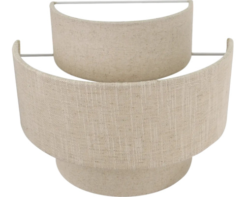 Wandlamp met twee halfronde lampenkappen van textiel met structuur
