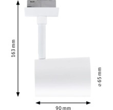 LED railspot voor railsystemen met afmetingen 163 millimeter hoogte en 90 millimeter lengte met een diameter van 65 millimeter