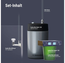 Dennerle Carbo Bio Style 120 CO2 bemestingsset met roestvrijstalen reactor, diffuser, slang en CO2 depot voor aquaria.