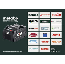 Metabo LiHD accu met Cordless Alliance System logo en logo's van de deelnemende partnermerken.