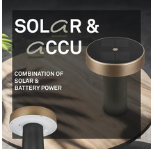Moderne solarlamp met accu en zonnepaneel aan de bovenzijde voor buitenverlichting.