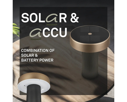 Moderne solarlamp met accu en zonnepaneel aan de bovenzijde voor buitenverlichting.