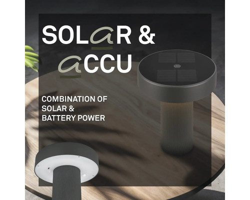 Moderne tafellamp op zonne energie en accu voor buiten