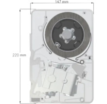 Technische tekening van een rolluikbandopwinder met afmetingen van 147 millimeter bij 220 millimeter.