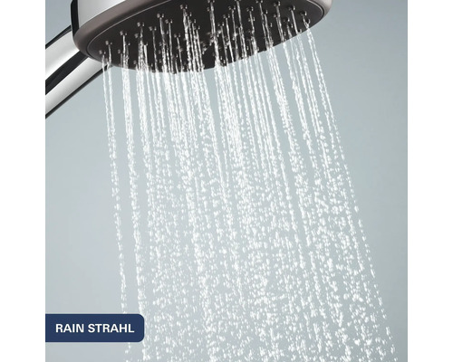 Douchekop met stromend water en regenstraal functie