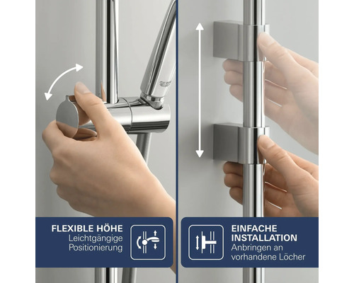 Grohe douchestang met flexibele hoogteverstelling en eenvoudige installatie voor montage in bestaande boorgaten