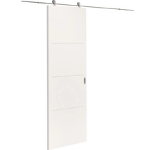 Witte schuifdeur met drie horizontale groeven en metalen schuifdeursysteem