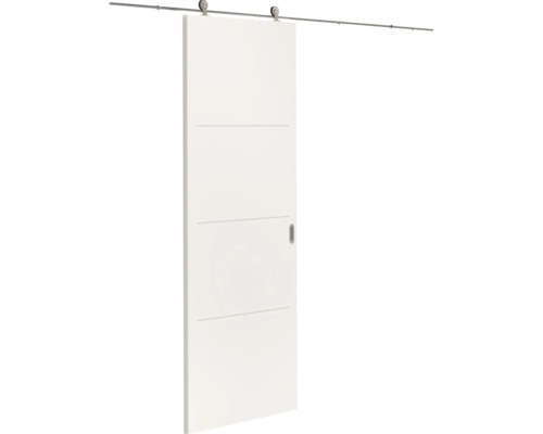 Witte schuifdeur met drie horizontale groeven en metalen schuifdeursysteem