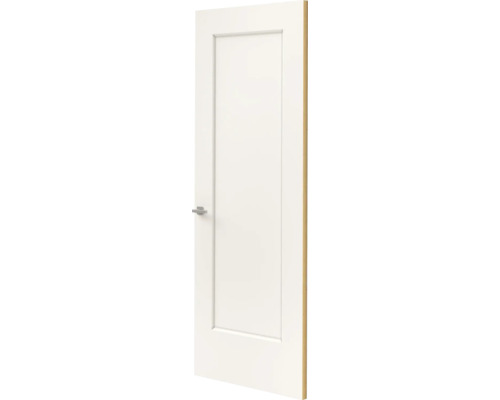 Witte binnendeur met een groot paneel en een eenvoudige metalen deurklink.