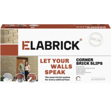 Elabrick hoeksteenstrips in verkoopverpakking met toepassingsvoorbeelden en fabrikantinformatie