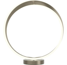 Moderne cirkelvormige led tafellamp met metalen voet voor gelijkmatige verlichting.