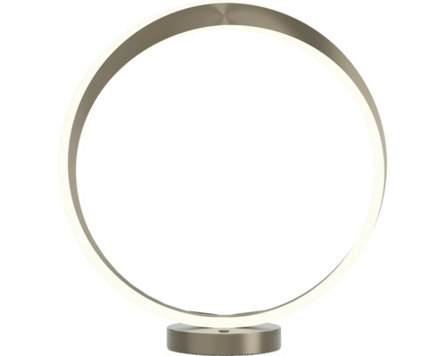 Moderne cirkelvormige led tafellamp met metalen voet voor gelijkmatige verlichting.