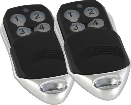 Twee handzenders voor garagedeuraandrijvingen met vier knoppen voor draadloze bediening