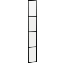 Hoog smal rek of paneel met metalen frame en vier vierkante vakken in loft stijl.