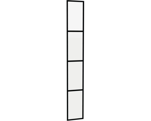 Hoog smal rek of paneel met metalen frame en vier vierkante vakken in loft stijl.