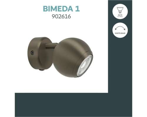 Wandspot Bimeda 1 met GU10 fitting, kantelbaar, voor wandmontage.