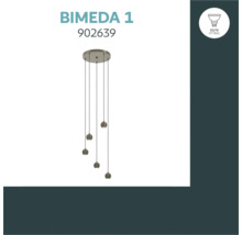 Vijflamps hanglamp Bimeda 1 met ronde plafondbevestiging en kleine bolvormige lichtkoppen voor GU10 lichtbronnen