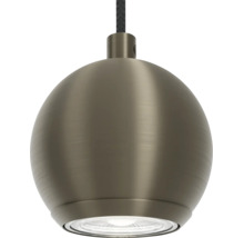 Moderne bolvormige hanglamp met metalen afwerking en textielkabel