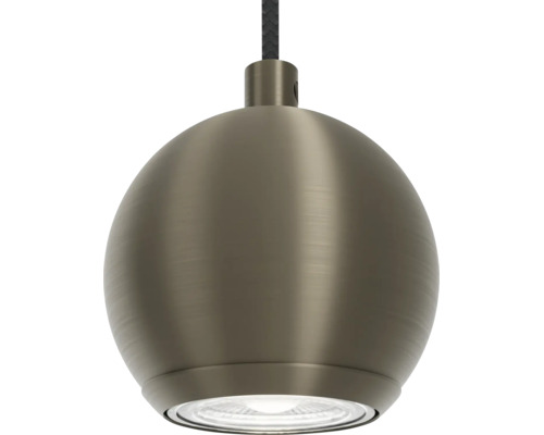 Moderne bolvormige hanglamp met metalen afwerking en textielkabel