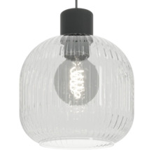 Moderne hanglamp met geribbelde glazen bol en LED filament lichtbron