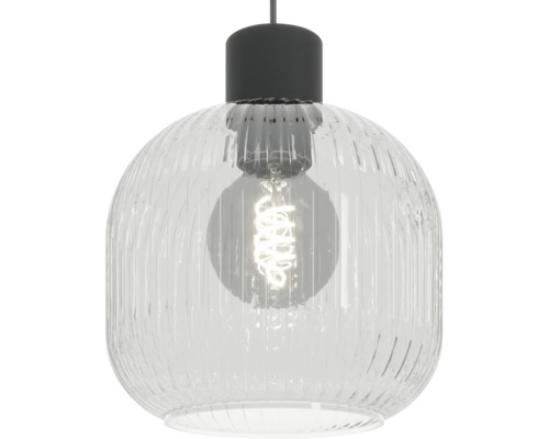 Moderne hanglamp met geribbelde glazen bol en LED filament lichtbron