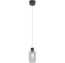 Moderne hanglamp met geribbelde glazen kap en cilindervormige plafondkap