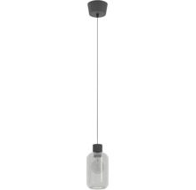 Moderne hanglamp met geribbelde glazen cilinder en cilindrische plafondbevestiging voor stijlvolle verlichting