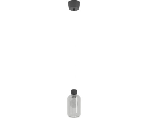 Moderne hanglamp met geribbelde glazen cilinder en cilindrische plafondbevestiging voor stijlvolle verlichting
