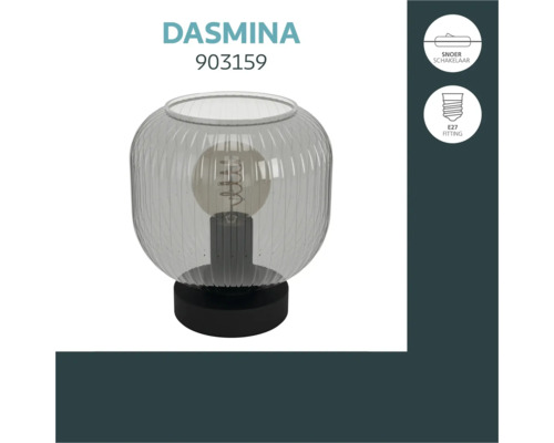 Tafellamp Dasmina met geribbelde glazen kap, E27 fitting en snoerschakelaar.