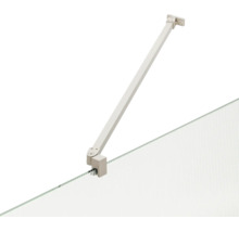 Stabilisatiestang voor douchewand van metaal met wandsteun en glasklem voor het bevestigen van glazen douchewanden.
