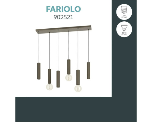 Moderne hanglamp FARIOLO met zes cilindrische lichtelementen en E27 en GU10 fittingen voor plafondmontage