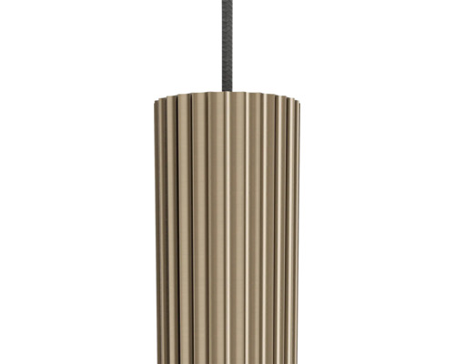 Cilindervormige hanglamp met geribbeld ontwerp en snoer met textielomvlechting