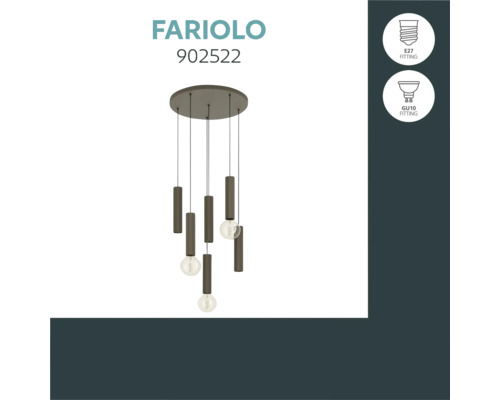 Fariolo 902522 hanglamp met vijf cilindervormige lampelementen en E27 en GU10 fittingen