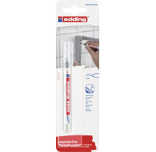 Edding 8850 boorgatmarkeerstift met extra lange punt in verpakking inclusief gebruiksaanwijzing voor markeringen op moeilijk bereikbare plekken.