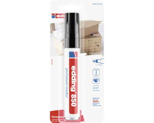 edding 850 permanente marker met een lijndikte van 5 tot 15 millimeter in een blisterverpakking.