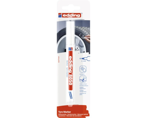 edding 8050 bandenmarker met 2 tot 4 millimeter schrijfbreedte voor het permanent markeren van rubberen oppervlakken.