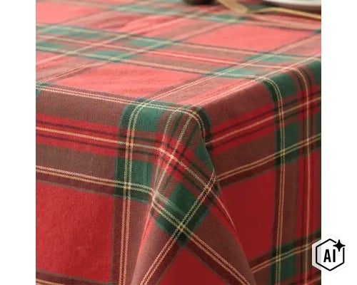 Tafelkleed met ruitpatroon in Schotse ruitstijl voor op tafel. (Image AI modified or generated)
