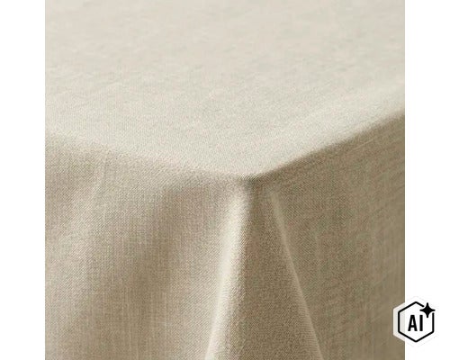 Tafelkleed met linnenlook in geweven structuur als beschermende laag voor eettafels (Image AI modified or generated)