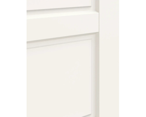 Detailopname van een witte binnendeur met houten cassetteprofiel