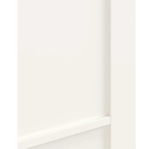 Detailweergave van een gladde witte binnendeur met een horizontale sierlijst.